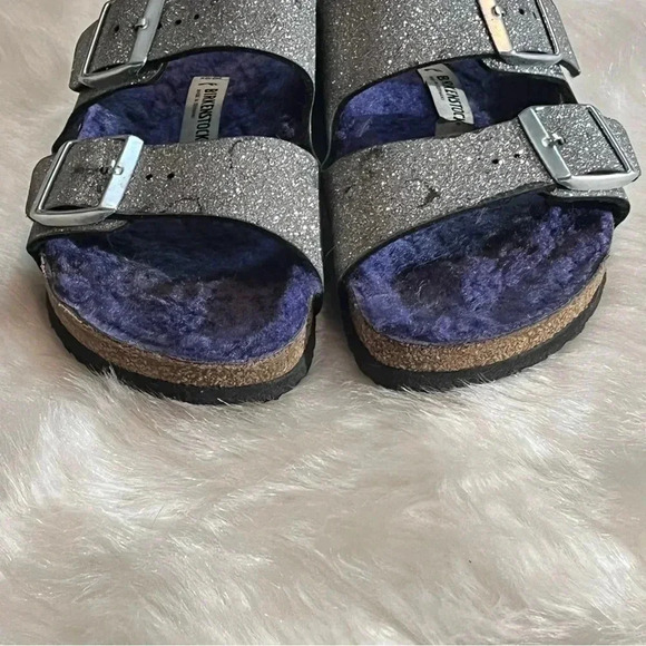 Birkenstock Silver Sandals with Purple Lining - Picture 9 of 11